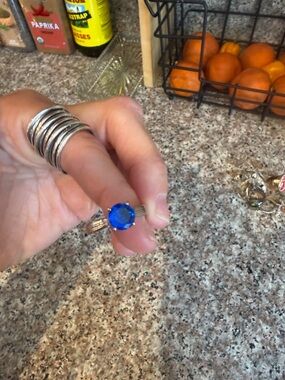 Silver Ring with Blue Round Gemstone - Women Jewelry